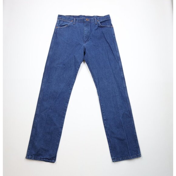 Vintage 90s Wrangler Mens 35x36 Faded Western Straight Leg Denim Jeans Blue